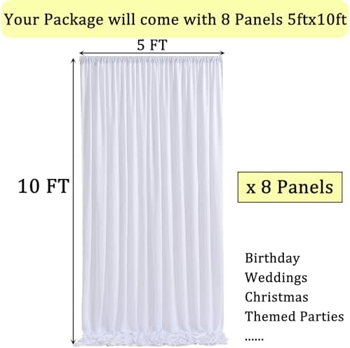 40ft×10ft Wrinkle Free White Backdrop Curtain for Parties, 8 Panels Polyester Photo Backdrop Drapes Back Drop Cloth Draping Fabric for Weddings Birthday Photography Background Baby Shower - Image 6