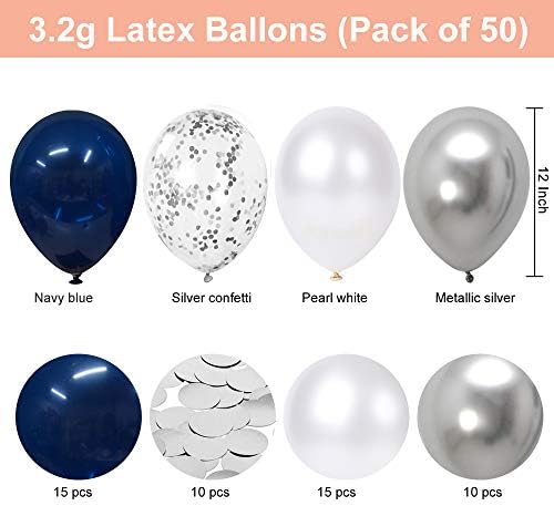 Hiquaty Navy Blue Balloons,50pcs 12 Inch Blue and Silver Balloons - Image 2
