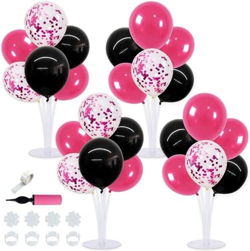TONIFUL 4 Set Black Hot Pink Balloon Stand Balloon Centerpieces for Table by TONIFUL