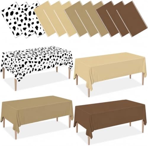 12 Pcs Brown and Cow Print Western Plastic Rectangle Tablecloth by EUVBOKW