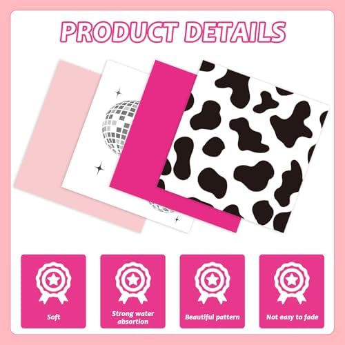 96PCS Western Cowgirl Party Plates and Napkins Cowgirl Disco Party Supplies Cow Print Themed Dessert Paper Cake Plates Hot Pink Ball Tableware for 24 Guests Girls Birthday 80s 90s Disco Decorations - Image 4