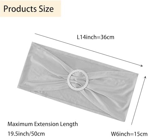 Spandex Chair Sashes Bands, Silver, 50PCS - Image 3