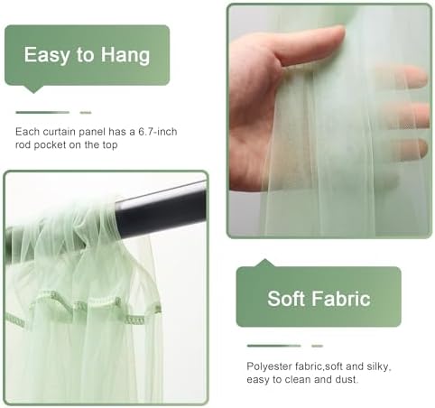 Tulle Backdrop Curtain with Lights 10x8FT Sage Green Sheer Curtains - Image 4
