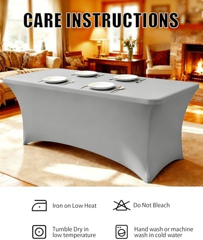 6FT Light Grey Table Cloth - 2 Pack Fitted Stretch Rectangle Spandex Tablecloth, Washable Table Cover for Party, Picnic, Wedding, Banquet, Birthday and Festival(30" x 72") - Image 6