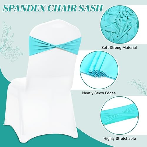 Pack of 25 Spandex Chair Sashes Without Slider Buckles – Aqua Blue - Image 3