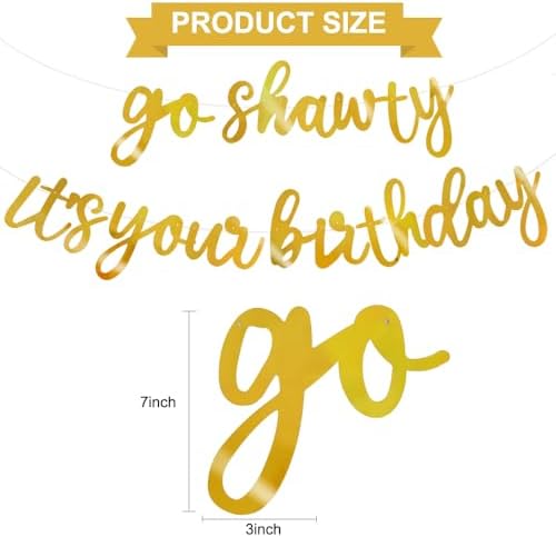 BEISHIDA Bright Gold Pre-Strung Go Shawty It's Your Birthday Banner Decor - Image 2