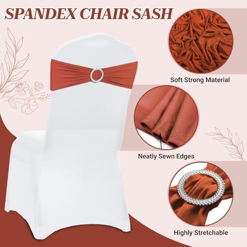 MDS Pack of 200 Spandex Chair Sashes for Wedding Party & Event – Terracotta - Image 3