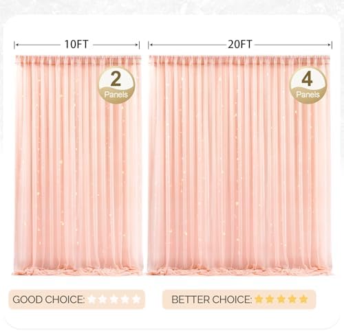 30x10ft Peach Tulle Backdrop Curtain with Lights String for Parites, Sheer Photo Backdrop Curtains with Lights for Wedding Backdrop Ceremony Reception Bridal Shower Baby Shower Birthday Party - Image 7