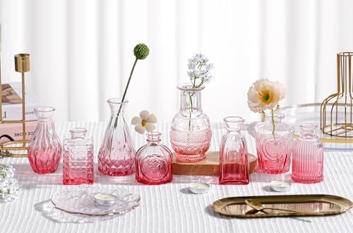 Bud Vases Set of 12,Glass Bud Vases in Bulk,Small Flower Vases for Centerpieces,Mini Vintage Vase for Wedding, Home Table Decor,Christmas,Party Decoration,Pink - Image 2