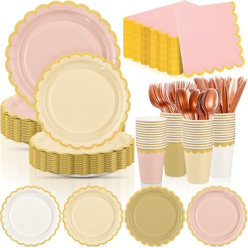 Mimorou 338 Pcs Rose Gold Plates Napkins Cups Flatware Set by Unknown