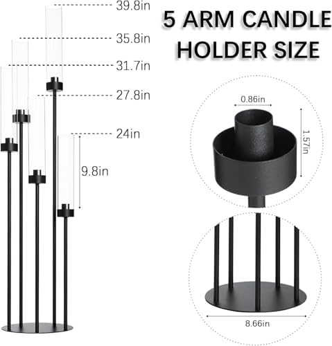 10PCS 39.8'' Tall Matte Black Halloween Candle Holder with Acrylic Shades - Image 2