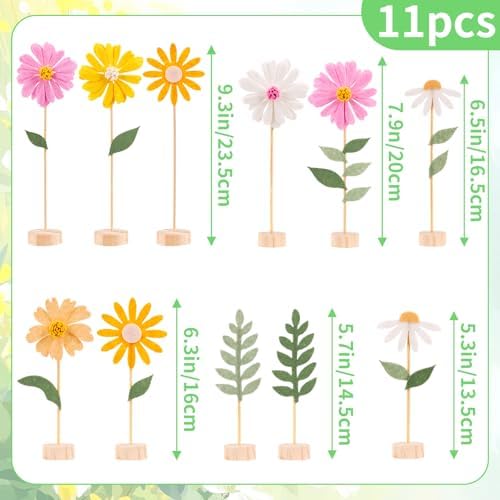 11 PCS Daisy Party Decorations with Wooden Base, Felt Flower Daisy - Image 2