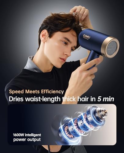 Hair Dryers for Women, CONFU Hair Dryer with Diffuser, Blow Dryers for Men, Hairdryer with Diffuser Attachment, Portable Lightweight Fast Drying Negative Ion Hairdryer for Home - Image 2