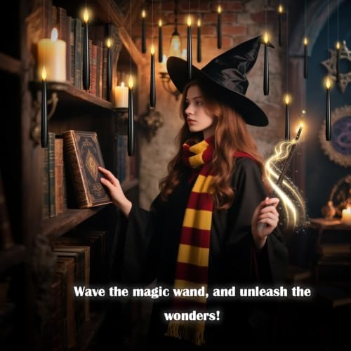 kakoya Flameless Floating Candles with Wand，12 Pcs Magic LED Hanging Taper Candles，Flickering Battery Operated Taper Candle with Wand Remote for Halloween Decorations Best Gift（Black） - Image 5