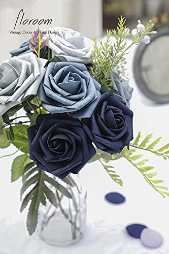 Floroom Artificial Flowers 25pcs Real Looking Dusty Blue Ombre Colors Foam Fake Roses with Stems for DIY Wedding Bouquets Bridal Shower Centerpieces Floral Arrangements Party Tables Home Decorations - Image 5