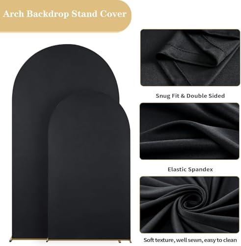 Black Arch Backdrop Cover Set of 3 (6FT 5FT 4FT) Spandex 2-Sided Round Top Chiara Fitted Wedding Backdrop for Birthday Party Stand Decoration - Image 2