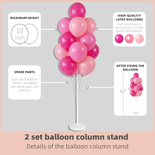 Balloon Column Kit Set of 2 With Balloons Included - Balloon Tower with Stand, Base, and Pole,Backdrop Decoration for Wedding, Baby Shower, Birthday Party, or Bachelorette Parties (Pink) - Image 4