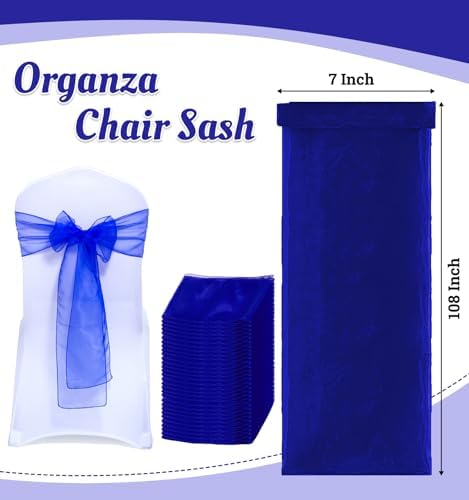 MDS Pack of 125 Organza Chair Sashes for Wedding & Event Décor – Royal Blue - Image 3