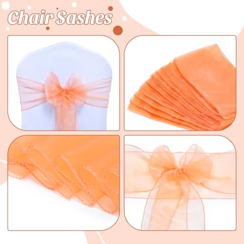 MDS Pack of 150 Organza Chair Sashes for Wedding & Event Décor – Peach - Image 4