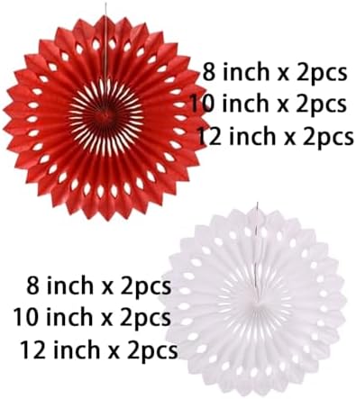 CC wonderland zone 12PCS Red and White Paper Fans Party Decorations,Hanging Ceiling Honeycomb Round Tissue Paper Fans for Baby Shower Wedding Valentine's Day Engagement Birthday Party Decorations - Image 3
