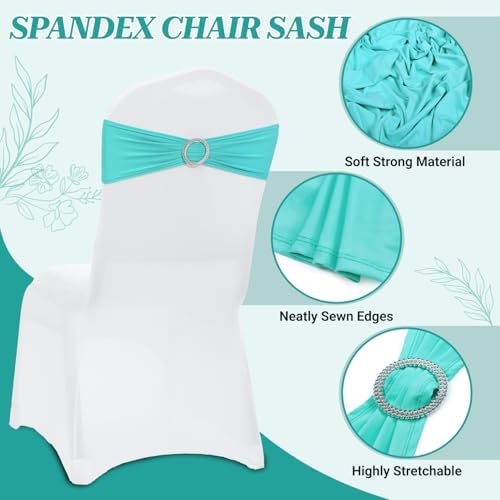 MDS Pack of 75 Spandex Chair Sashes for Wedding Party & Event – Aqua Blue - Image 3