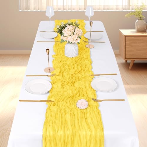 3 Pack Lemon Yellow Cheesecloth Table Runner, 17 x 108 inch, Semi Sheer Boho Cheese Cloth Fabric Table Runner Bulk for Wedding, Birthday, Party, Holiday, Home Decor (Lemon Yellow) - Image 2