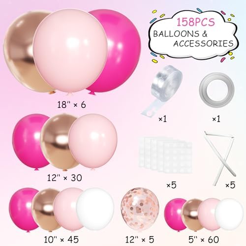MEBAY Rose Red Pink Champagne Balloon Arch Garland Kit, 146 Pcs Hot Pink Confetti Rose Gold Tender Pink White Balloons for Graduation Birthday Party Baby Shower Wedding Decorations - Image 2