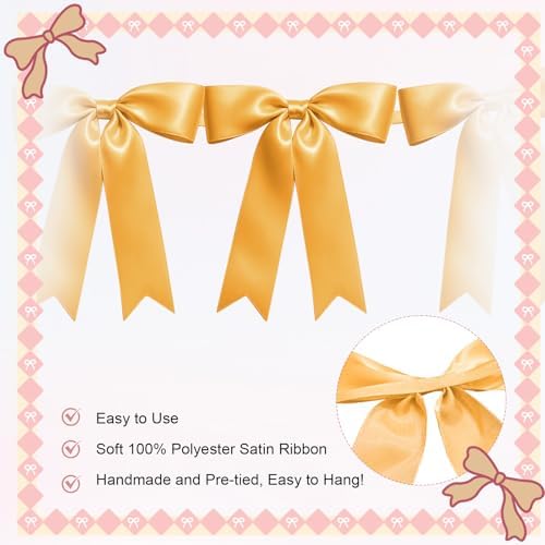 2 Strings of 16PCS Golden Bow Garlands Banner Decoration,Pre-Strung Satin Ribbon Ornaments for Birthday,Bachelorette Party,Bridal Shower,Wedding,Engagement,Baby Shower,Graduation Decor,Anniversary - Image 3