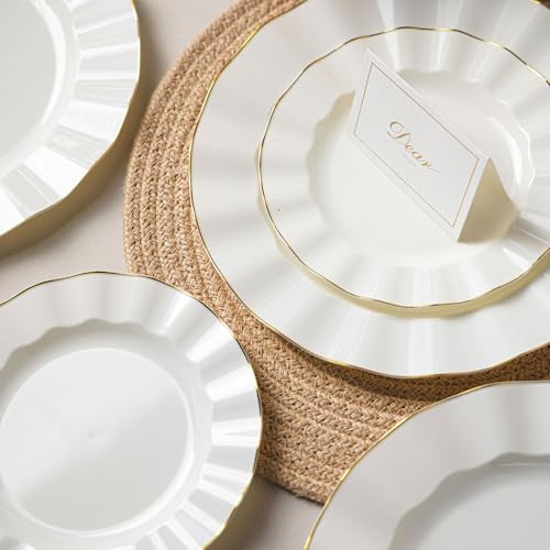 72PCS Ivory White Plastic Plates, Wavy Plates with Gold Rim - Image 7