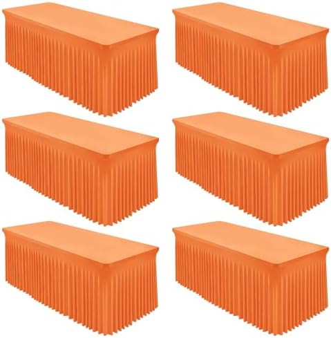Shillance 6 Packs Orange Spandex Tableclothes for 6 Foot Rectangle Table, Spandex Table Covers 6FT Stretch Table Skirts Rectangle Wrinkle Free Fitted Tablecover for Event, Wedding, Banquet & Parties by Shillance