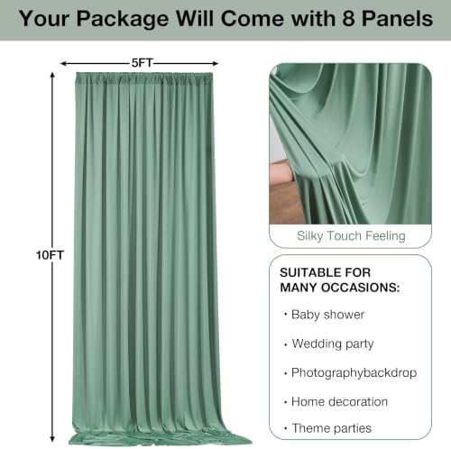 40ft x 10ft Wrinkle Free Sage Green Backdrop Curtains for Parties, 8 Panels 5x10ft Thick Fabric Photo Backdrop Drapes for Wedding Party Background Birthday Decoration - Image 6