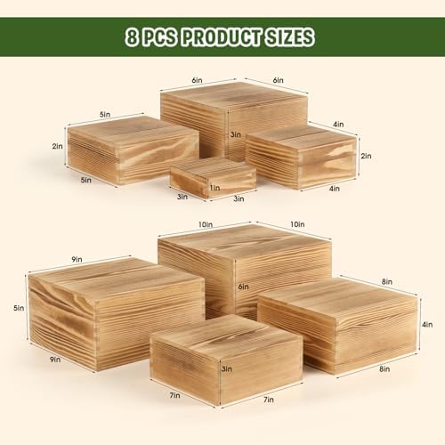 8-Pack Pine Wood Buffet Risers, Multi-Size Food Display Stands - Image 2