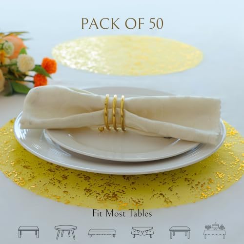 Snowkingdom 50 Pcs Sparkling Yellow Gold Placemats Round Disposable 13" - Image 2