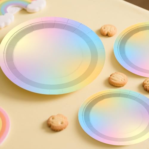 Pastel Rainbow Birthday Decorations Rainbow Theme Banner Balloon Arch Garland Streamer Backdrop, Pastel Rainbow Plates and Napkins with 2 Pcs Pastel Table Cloths - Image 5