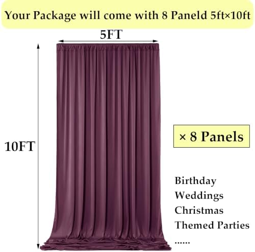 40ftx10ft Wrinkle Free Maroon Backdrop Curtains for Parties, Thick Fabric Burgundy Photo Backdrop Drapes 8 Panels 5x10ft for Weddings Birthday Photography Background Curtains - Image 5