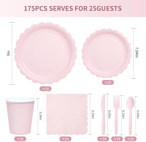 Goodluck 175 PCS Pink Paper Plates Set, 25 Guest Party Supplies - Image 2