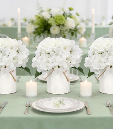 White Flower Table Centerpieces, Rose & Hydrangea, Set of 6 - Image 5