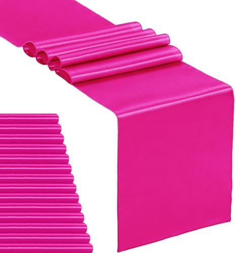 15-Pack Satin Table Runner Fuchsia 12 x 108 inches Long, Table Runners for Wedding, Birthday Parties, Banquets Decorations（15 Pack, 12x108 Inch, Fuchsia） by Hahuho
