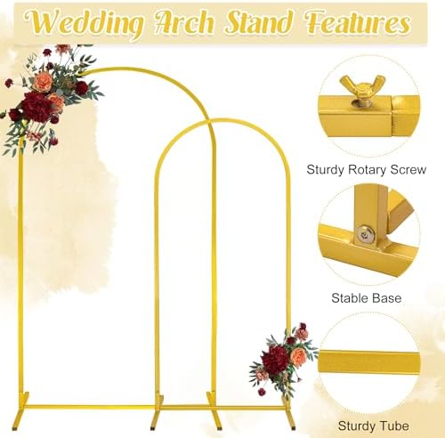 Gold Metal Arch Backdrop Stand 2 Set 7.2FT, 6.6FT Wedding Arch Stand Arched Door Frame for Birthday Party Baby Shower Ceremony Indoor Outdoor Celebration Decor (7.2FT, 6.6FT) - Image 3