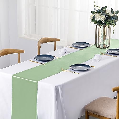 SiinvdaBZX 4 Pcs Sage Green Satin Table Runner 12 x 108 inches Long - Image 2
