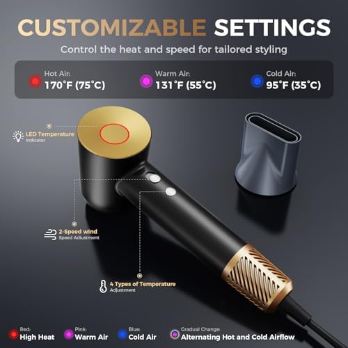 Infrared Hair Dryer, 160000 RPM Low Noise Blow Dryer for Women & Men, Professional Negative Ions Frizz Control & No Heat Damage, Brushless Motor Fast Drying for Home Travel Salon - Image 4
