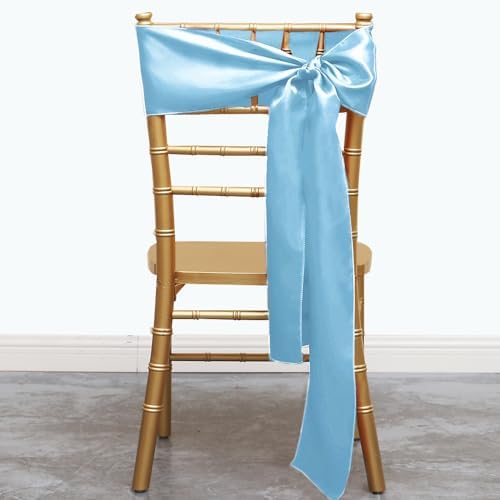 Satin Baby Blue Chair Sashes Bows 50 Pack for Wedding Party, Light Blue Sashes for Chair Covers and Chairs Decor - Image 5