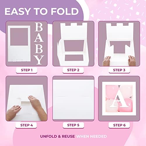 44-Pc Baby Shower Boxes & Balloons, Gender Reveal - Classic White & Pink - Image 5