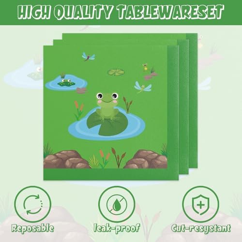 40Pcs Frog Party Decorations Disposable Green Birthday Paper Plate and Napkin for Summer Theme Party Supplies Frog Birthday Baby Shower Decoration - Image 4