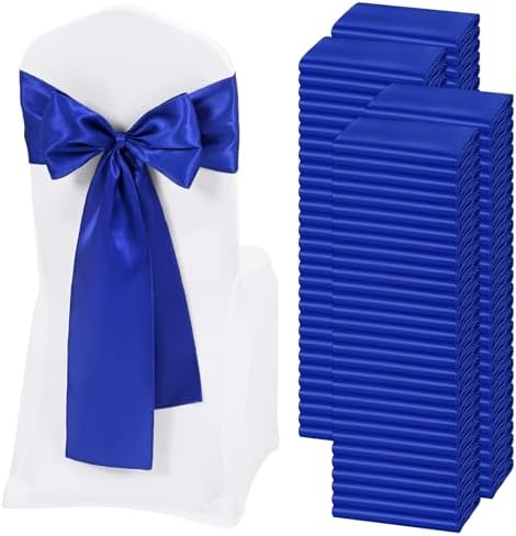 120 PCS Royal Blue Satin Chair Sashes, 7 x 108 Inch by REWOMC