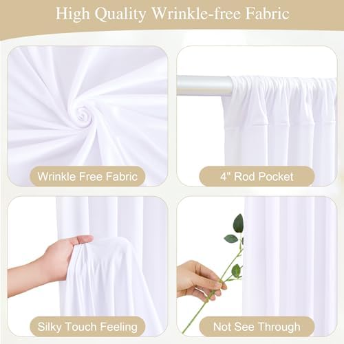 White Backdrop Curtains with Lights for Parties,10x10FT Wrinkle Free Wedding Photo Backdrop Curatin Drapes Fabric for Baby Shower Birthday Ceremony Reception Home Party Decorations-5ft x 10ft,2 Panels - Image 2