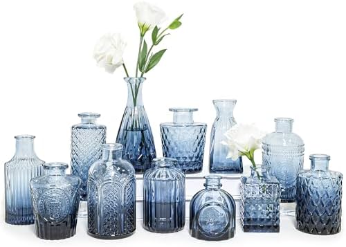 SUPMIND Glass Bud Vase Set of 12, Small Blue Flower Vases for Centerpieces by SUPMIND
