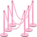 Ferraycle 6 Pcs 6 Pcs Stainless Steel Stanchions 38 Inch Velvet Rope, Pink by Ferraycle