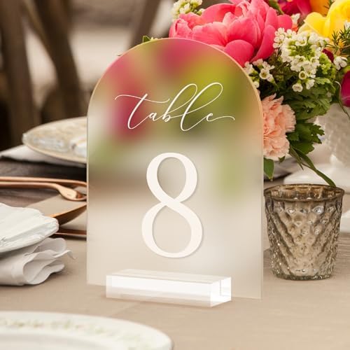 Frosted Arch Table Numbers for Wedding, 5x7 Inch Arched Acrylic Table Numbers 1-15 with Stands, Frosted Acrylic Arch Sign with Holder for Centerpiece, Reception, Wedding, Party, Event - Image 6