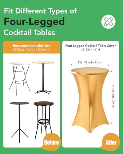 KeyWave Spandex Cocktail Table Covers, 32x43 Inch, Shiny Gold, 8 Pack - Image 3